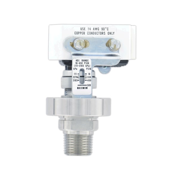 Pressure switch, range 2-15 psig 0.14-1.03 bar, min. deadband 2 psig, max. deadband 3 psig.